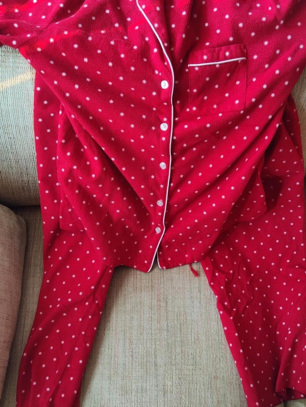 Adonna Red Polka Dot Women's Pajama Set with White Piping